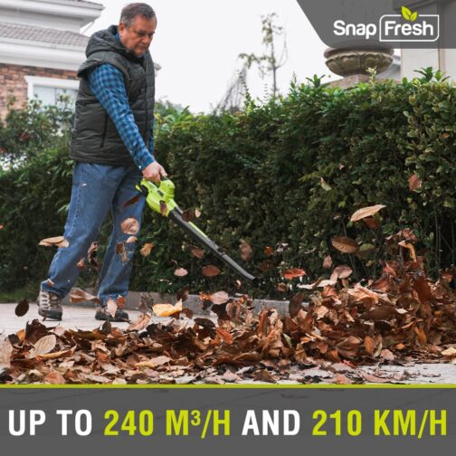 SnapFresh Leaf Blower Cordless Leaf Blower 20 V 210 km/h 240 m³/h / 2 Air Speed / with Battery and Charger / Lightweight Compact 1.2 kg for Garden Yard Lawn Care (Green) – Bild 2