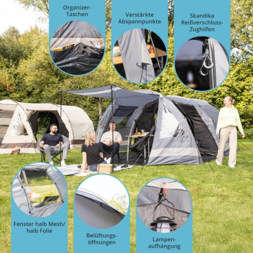 Skandika Kambo Tunnel Tent 6 - 12 People | Tent for 6-12 Men, Waterproof, 3000 mm Hydrostatic Head, 3 Separate Entrances, Awning, Awning Tent, Dark Sleeping Cabin, Camping Family Tent, Large Capacity – Bild 7