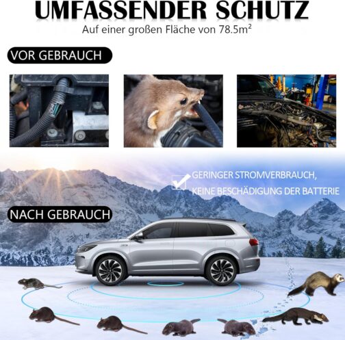 Warmfay Marten deterrent car, 2 modes with multi-frequency ultrasound and flash light, efficient long-term marten defense, 12 V car battery connection, automatic marten repellent device for engine – Bild 4