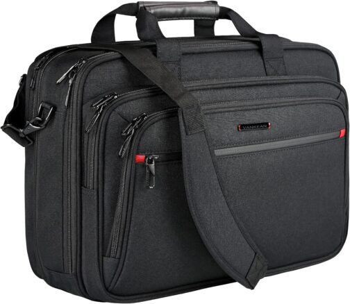 VANKEAN Laptop Bag for Men Women, Fits up to 17.3 Inch Laptop, Expandable Premium Laptop Briefcase, Water-Resistant Shoulder Bag, Computer Bag for Business/School, Black