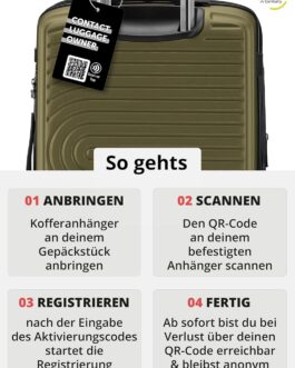 Hauptstadtkoffer Mitte – Set of 3 Suitcases + Digital Luggage Tag – Travel Trolleys (S-M-L) + Luggage Tag with QR Code, 4 Double Wheels, Hard Shell ABS, XL Volume Expansion, TSA, Avocado, 55 cm, Hard