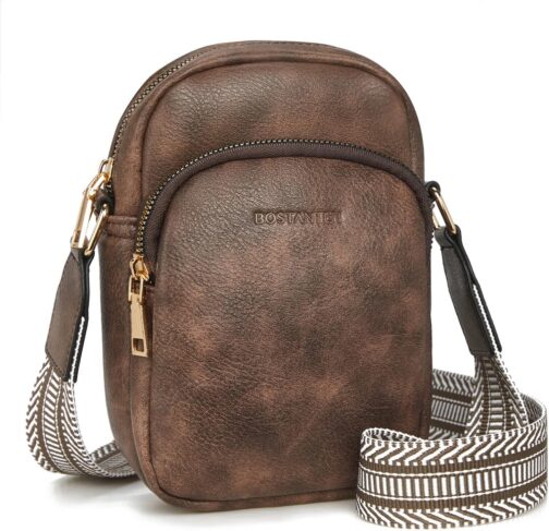 BOSTANTEN Women's Mobile Phone Shoulder Bag, Leather Mobile Phone Case with Purse for Hanging, Handbag Women's Shoulder Bag, A-02-Coffee, Fashionable