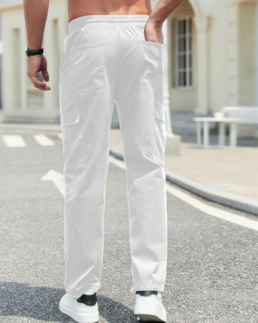 NEMXCE Men's Cargo Trousers, Chino Trousers Made of Lightweight Cotton with 6 Pockets, Jogging Bottoms, Elastic Waist with Drawstring, Casual Trousers for Men – Bild 5