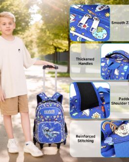 Amythe Children’s Backpack Boys with Wheels, 32 Litre School Bag for Boys Girls Grades 2-5, Casual School Backpack with Trolley for School/Travel, 6 Wheels, lightblue, Backpack Backpacks