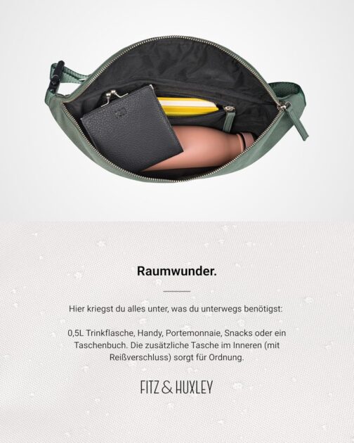 Fitz & Huxley Ocean Hip Bum Bag Made of Recycled Ocean Plastic - Crossbody & Shoulder Bag for Men and Women - Water-Repellent, Sustainable, Stylish - Belt Bag with Anti-Theft Compartment, agave – Bild 7