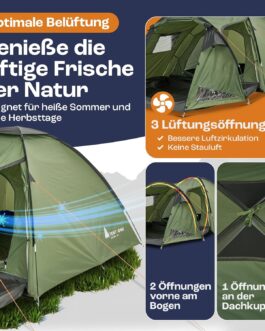 TENTZONE Dome 01, Waterproof 4000 mm, 2-3 Person Camping Tent, Entrance Room with Removable Groundsheet, Ventilation Holes, Green
