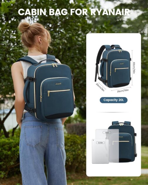 LOVEVOOK Ryanair Hand Luggage 40 x 20 x 25 cm, Small Hand Luggage Backpack Bag Travel Backpack Airplane Carry On Hand Luggage Travel Backpack for 14 Inch Laptop Women Men Cabin Bag Eurowings Wizz – Bild 5