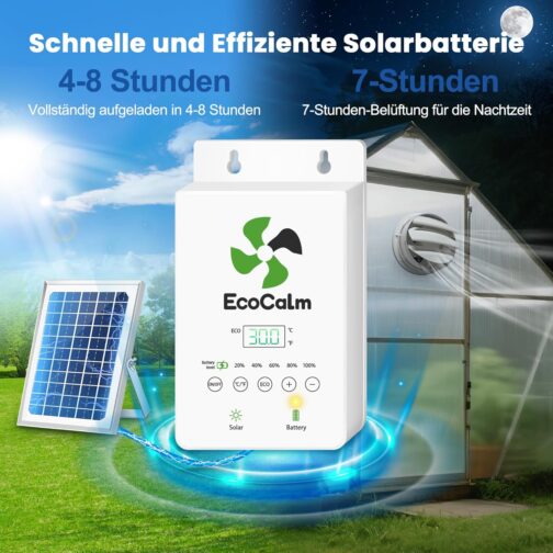EcoCalm Outdoor Solar Fan with Solar Power Bank, Waterproof Solar Fan with Solar Panel 12 V and Cable 4.5 m, Greenhouse Accessories for Garden Shed, Chicken Coop, Camping (200 mm) – Bild 2