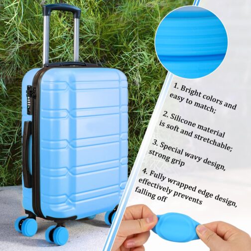 Pack of 8 All-Inclusive Luggage Wheel Covers, Silicone Luggage Wheel Protector, Noise-Proof, Drop-Proof Luggage Spinner Covers for Most 8 Wheels Luggage (Blue), blue – Bild 4