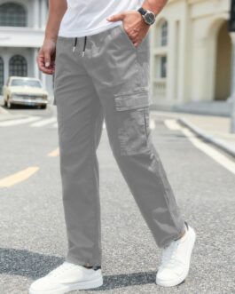 NEMXCE Men’s Cargo Trousers, Chino Trousers Made of Lightweight Cotton with 6 Pockets, Jogging Bottoms, Elastic Waist with Drawstring, Casual Trousers for Men