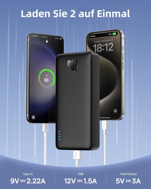 Baseus Powerbank 20000 mAh Power Bank 20 W Fast Charging, External Mobile Phone Batteries with USB C in & Out, PD QC Power Bank USB C for iPhone 16 15 14 13 12 11 Samsung S24 S23 S22 Xiaomi Huawei – Bild 5