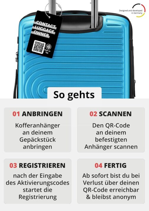 Hauptstadtkoffer Mitte - Set of 3 Suitcases + Digital Luggage Tag - Travel Trolleys (S-M-L) + Luggage Tag with QR Code, 4 Double Wheels, Hard Shell ABS, XL Volume Expansion, TSA, Cyan blue, 55 cm – Bild 2