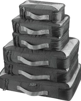 G4Free 3/6/7-Piece Packing Cubes Set, Suitcase Organiser, Foldable Bags for Shoes and Clothes, for Holiday Travel Luggage (Grey, (1S + 2M + 2L + XL) 6 Pieces)