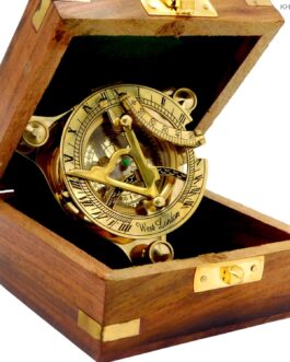 KHUMYAYAD Brass Compass Elegant Traditional 3″ Nautical Sundial Compass Antique Brass with Exquisite Wooden Box