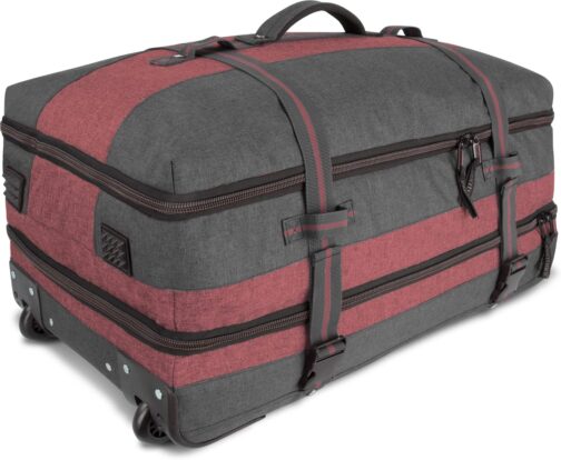 XXL Travel Bag with 125 Litres and 3 Large Compartments - Trolley with Two Wheels Travel Bag, Dark grey/red, travel bag – Bild 4