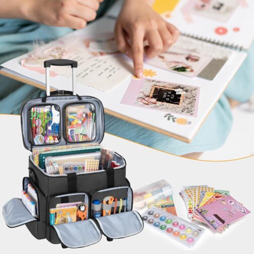 CURMIO Scrapbook Rolling Totes, Scrapbooking Storage Bag with Removable Trolley, Handmade Bag for Scrapbooking Accessories and Crafts, Black – Bild 8