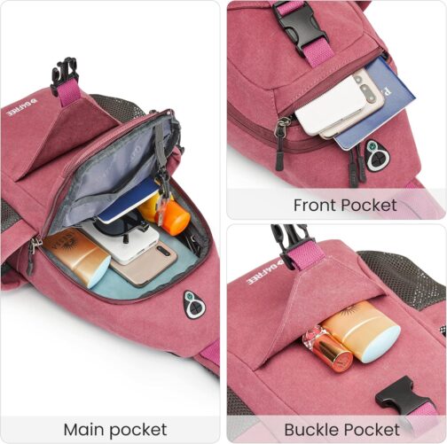 G4Free Canvas Chest Bag Shoulder Bag Sling Bag Men Women for Travel Hiking Running Climbing, Pink Purple, Sling Backpacks – Bild 5