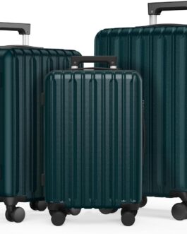 SHOWKOO Suitcase Set Hard Shell Expandable Lightweight 100% Polycarbonate Durable Travel Suitcase Trolley Hand Luggage Sets with TSA Lock and 4 Wheels, dark green