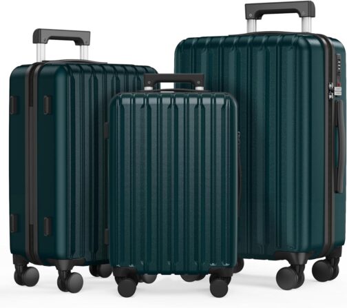 SHOWKOO Suitcase Set Hard Shell Expandable Lightweight 100% Polycarbonate Durable Travel Suitcase Trolley Hand Luggage Sets with TSA Lock and 4 Wheels, dark green