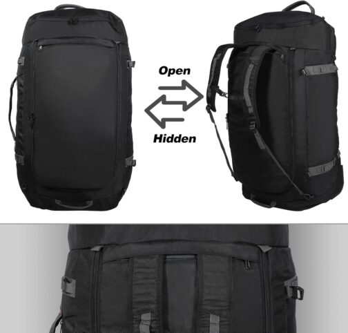 REDCAMP Foldable Duffle Bag with Wheels, Waterproof Extra Large Travel Duffle Bag Luggage with Wheels for Travel, Dark black-120l, With wheels – Bild 6