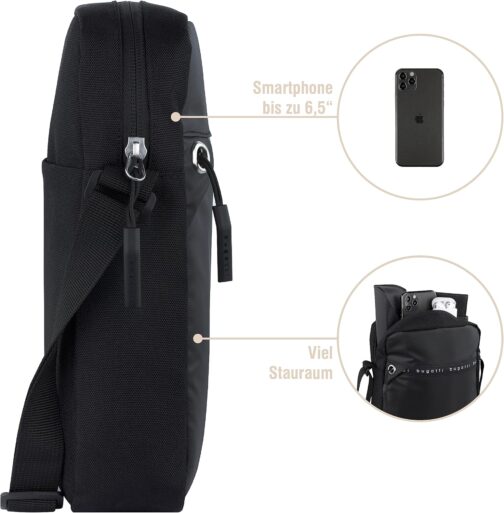 bugatti Blanc DeLight Men's Shoulder Bag Made of Tarpaulin and Nylon, Black – Bild 3