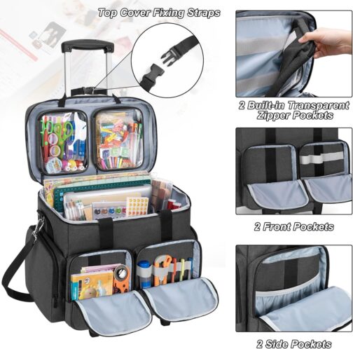 CURMIO Scrapbook Rolling Totes, Scrapbooking Storage Bag with Removable Trolley, Handmade Bag for Scrapbooking Accessories and Crafts, Black – Bild 3