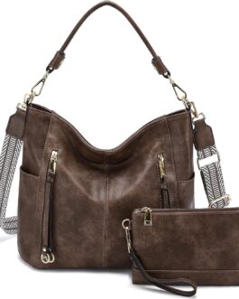 Chase Chic Women’s Handbag, Leather Shoulder Bag, Shopper Hobo Bags, Purse Set, Large Shoulder Bag with Removable Shoulder Strap, 2 Pieces, coffee