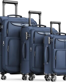 SHOWKOO Suitcase Set 3-Piece Fabric Suitcase Soft Shell Expandable Travel Suitcase Lightweight Durable Trolley Hand Luggage Sets with TSA Lock and 4 Wheels