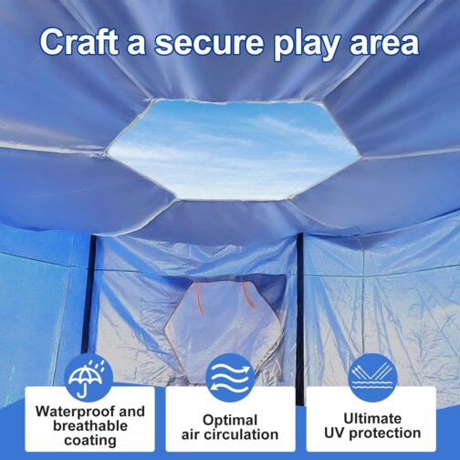 Trampoline Outdoor Tent - 427 cm Children's Trampoline Canopy Cover - Green Accessories for Straight Rods Trampolines with 6 Poles for Wind and Sun Protection (Blue) – Bild 4