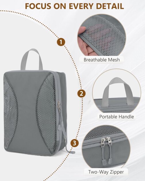 Anjing Packing Cubes Compression - 8-Piece Suitcase Organiser Set with Compression, Compressible Packing Cubes for Organisation, Packing Cubes for Suitcases, Grey – Bild 4
