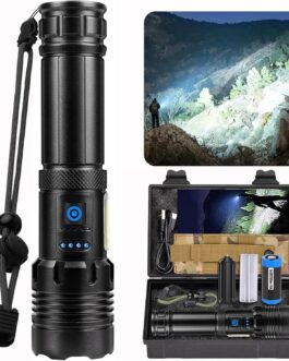 Torch LED Rechargeable 500,000 Lumens, Extremely Bright Zoomable Tactical Torch with 7 Light Modes and Long Operating Time, Waterproof Hand Lamp for Camping, Hiking, Fishing, Outdoor, Emergency