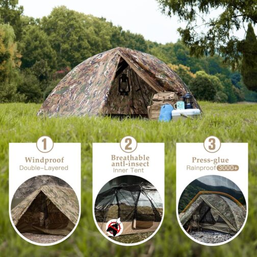 FREE SOLDIER Campingzelt Outdoor Ultraleichtes Einmannzelt In Camouflage, Outdoor-Camping,1 Person Zelt Abenteuer angelzelt einfach aufzubauen und zu tragen moskitoschutz,Wasserdicht – Bild 3