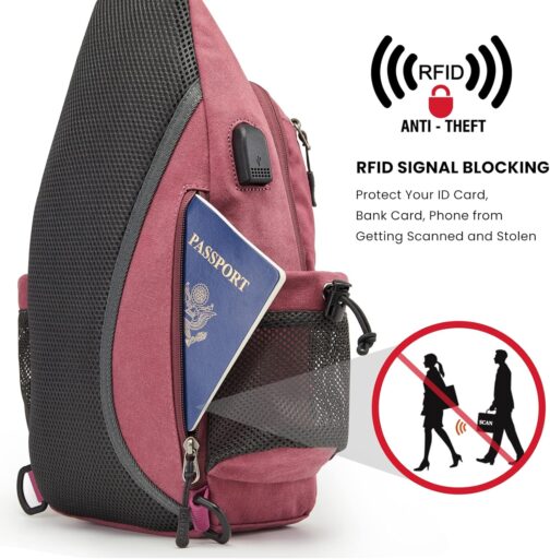 G4Free Canvas Chest Bag Shoulder Bag Sling Bag Men Women for Travel Hiking Running Climbing, Pink Purple, Sling Backpacks – Bild 2