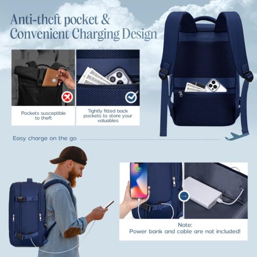 Xkdoai Hand Luggage 40 x 20 x 25 cm for Ryanair Aeroplane Travel Backpack with Luggage Organiser 3 Sets Small Travel Bag Carry On Luggage Unisex Travel Bag Backpack Travel Bag, blue, 40 x 20 x 25 – Bild 6