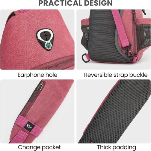 G4Free Canvas Chest Bag Shoulder Bag Sling Bag Men Women for Travel Hiking Running Climbing, Pink Purple, Sling Backpacks – Bild 6