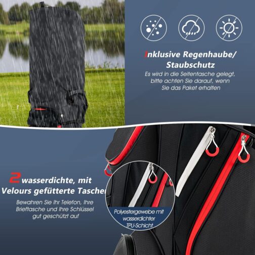COSTWAY Golf Cart Bag Lightweight Golf Cart Bag with Rain Cover 14 Divisions of Club Compartment Also for Use on Golf Trolley and Golf Cart 7/8 Zip Pockets – Bild 4