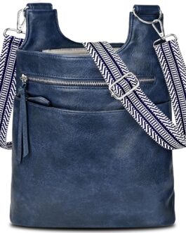 TEUEN Women’s Medium Shoulder Bag, Stylish PU Leather Crossbody Bag, Large Handbag for Women, Shoulder Bag, Wide Strap with Tassel Zip and Multiple Compartments & 4 Card Slots, Modern Blue