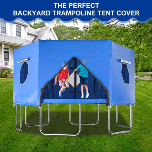 Trampoline Outdoor Tent - 427 cm Children's Trampoline Canopy Cover - Green Accessories for Straight Rods Trampolines with 6 Poles for Wind and Sun Protection (Blue) – Bild 6