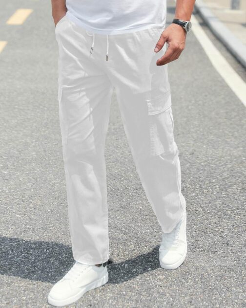 NEMXCE Men's Cargo Trousers, Chino Trousers Made of Lightweight Cotton with 6 Pockets, Jogging Bottoms, Elastic Waist with Drawstring, Casual Trousers for Men – Bild 4