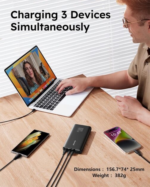 Charmast Powerbank 100W 20000mAh Power Bank USB C Externer Akku PD QC Schnellladung Tragbares Ladegerät kompatibel mit Laptop MacBook Pro,Dell XPS,Lenovo,Surface Go iPad iPhone und mehr – Bild 4