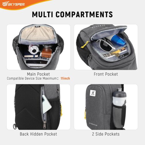 SKYSPER Shoulder Bag Chest Bag RFID Sling Bag Men's Lightweight Shoulder Bag Anti-Theft Crossbody Bag Outdoor Travel, darkgray, City Country Style – Bild 5