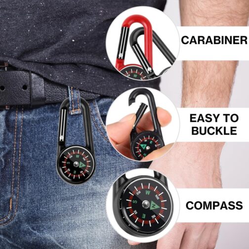 JINJUMEI Mini Compass with Carabiner Hook, Colourful Carabiner Compass for Outdoor, Camping, Hiking and Travel – Bild 3