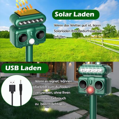 Cat Repeller Ultrasonic Animal Repellent, 4 Modes Solar Animal Repeller Cat Repeller with PIR Motion Sensor and LED Flashing Light, IP66 Waterproof Marten Deterrent for Cats, Dogs, Birds, Wild Animals – Bild 4