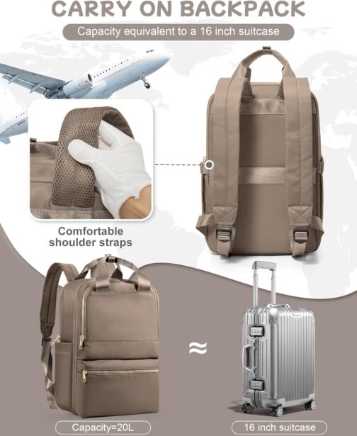 bergsalz Ryanair Travel Backpack Women's Hand Luggage 40 x 20 x 25 Backpack Women Men Work Hand Luggage Backpack Waterproof Travel Backpack, brown, Casual – Bild 5