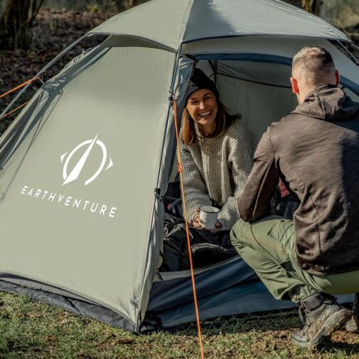 EARTHVENTURE® Camping Tent for 2 People - Waterproof, Quick & Easy Assembly - Ultralight with Small Pack Size - For Outdoor, Festival, Trekking & Motorcycle – Bild 9