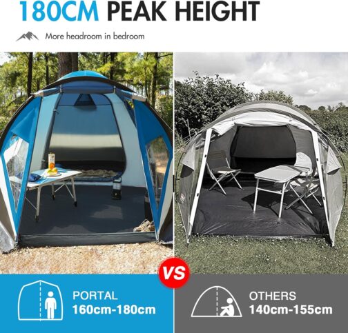 Portal Tent 3-4 Person Standing Height Camping Dome Tent XL with Porch Side Door & Window 3-4 Season 3000 mm Waterproof for Outdoor Festival Family – Bild 4