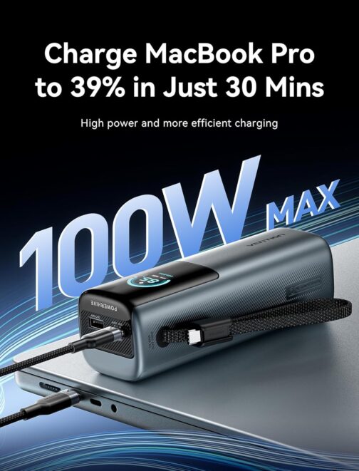 VENTION 20000 mAh Laptop Power Bank, 165 W Fast Charge, Digital Display & Emoji Animation, Integrated USB-C Cable, 2 x 100 W USB-C + USB-A, for iPhone 16/15/14/13 Pro Max, MacBook, Dell, HP, Galaxy – Bild 6