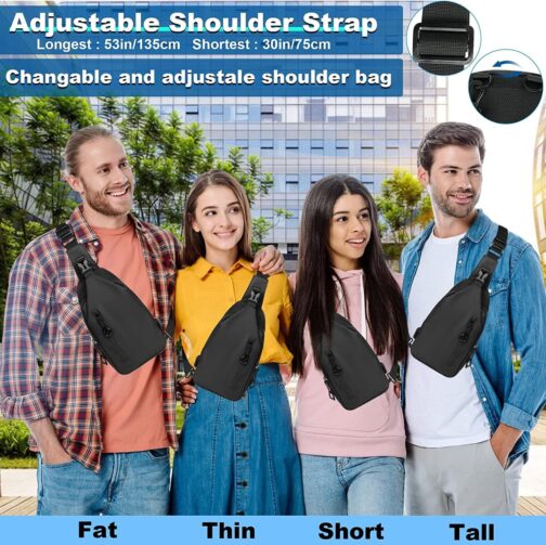 Lidxfeo Anti-Theft Multipurpose Crossbody Bag, Waterproof Chest Bag, Men's Shoulder Bag with USB Charging Port, Multiple Pockets, Sling Backpack, for Hiking, Travel, Climbing, etc, black, Black 2.0 – Bild 5