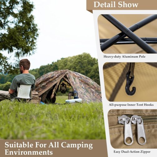 FREE SOLDIER Campingzelt Outdoor Ultraleichtes Einmannzelt In Camouflage, Outdoor-Camping,1 Person Zelt Abenteuer angelzelt einfach aufzubauen und zu tragen moskitoschutz,Wasserdicht – Bild 5