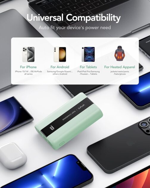 VRURC Powerbank 20000 mAh Small USB C Power Bank Fast Charging 22.5 W Mini External Battery Small but Strong Battery Pack Portable Charger Compatible with iPhone Samsung Tablet Huawei etc. (Green) – Bild 8